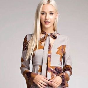 Floral Dress with Neck Tie & Bell Sleeves